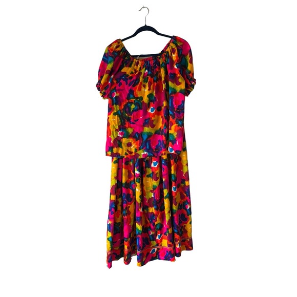 Vintage 1970s 70s Handmade Rainbow Bark Cloth Skirt Set - Picture 4 of 12